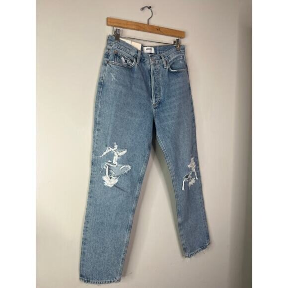 NWT AGOLDE Fen High Rise Relaxed Taper Jean Wander Distressed Blue Size: 27 - Picture 3 of 9